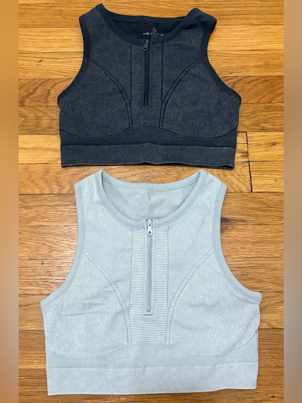 Aerie Offline Zip-Front Long-Line Sports Bras - Charcoal & Light Gray